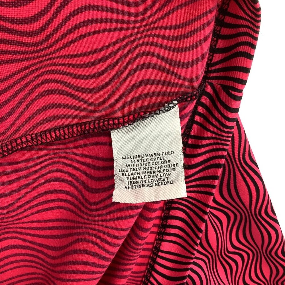 Worthington Women's Large Fuchsia Black Wavy Geometric Keyhole Stretch Top - Picture 4 of 5